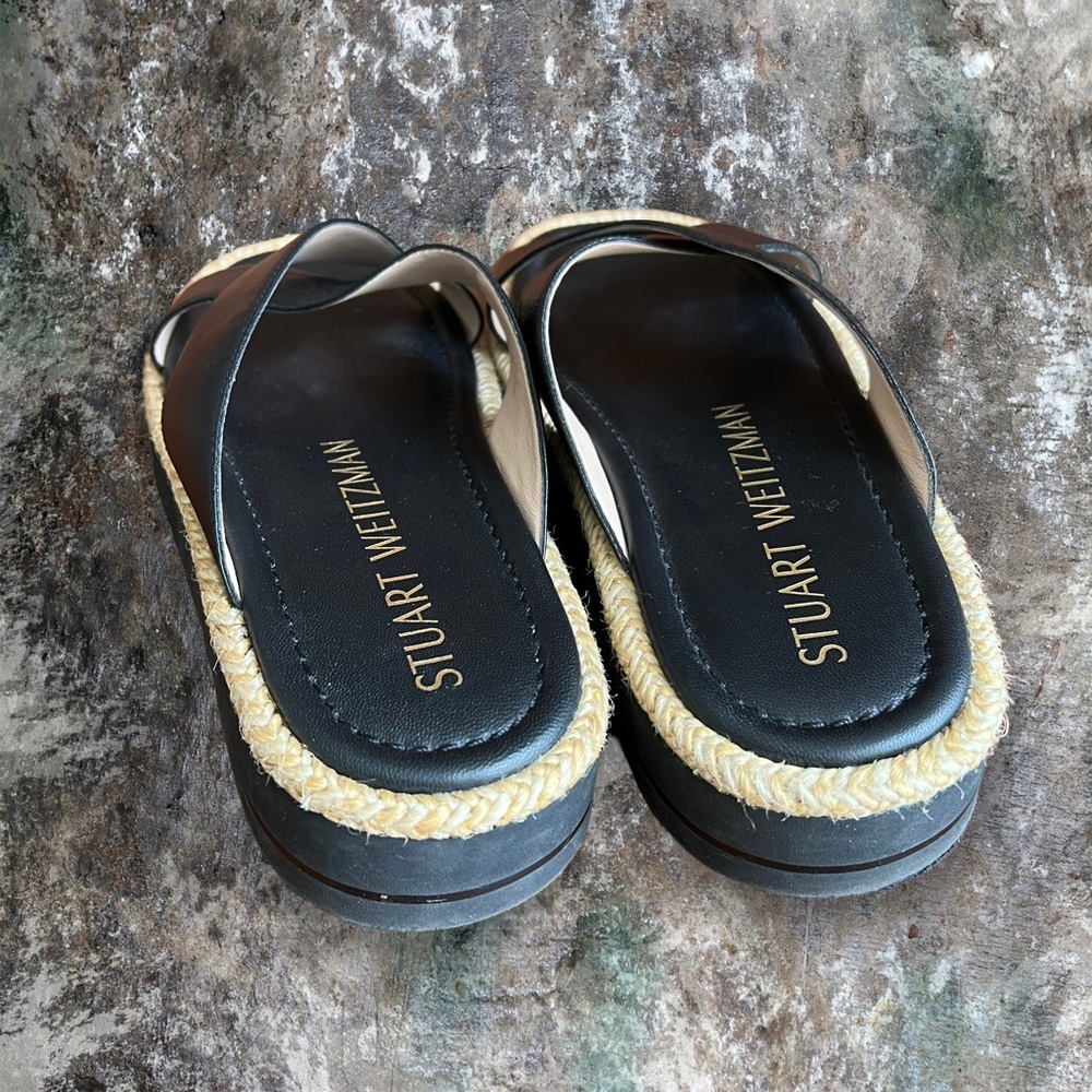 Stuart Weitzman size 7 Black Leather Crisscross Rope-Trim Sandals - Picture 4 of 8